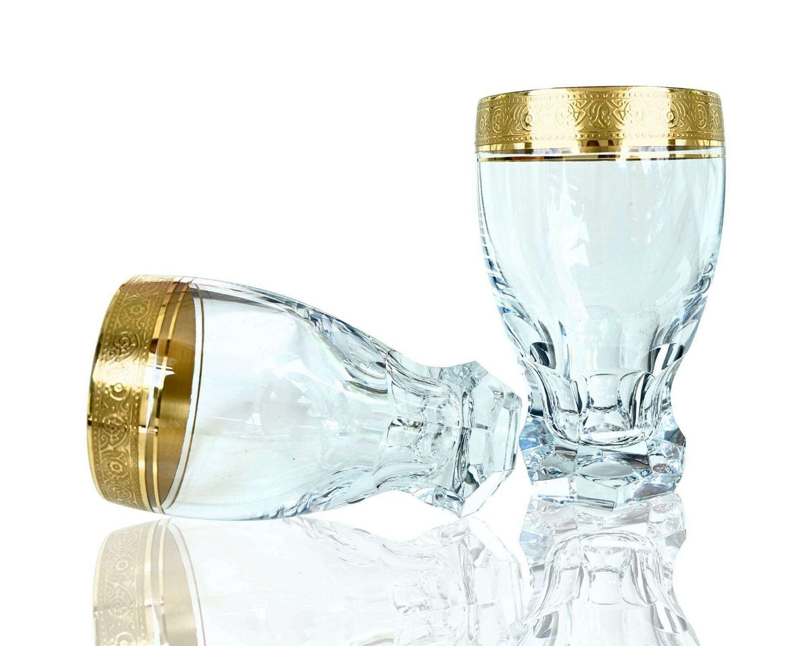 Kristallen Waterglazen Groot | 6 Stuks | 24k Goud | Theresienthal | Ca. Jaren 1950