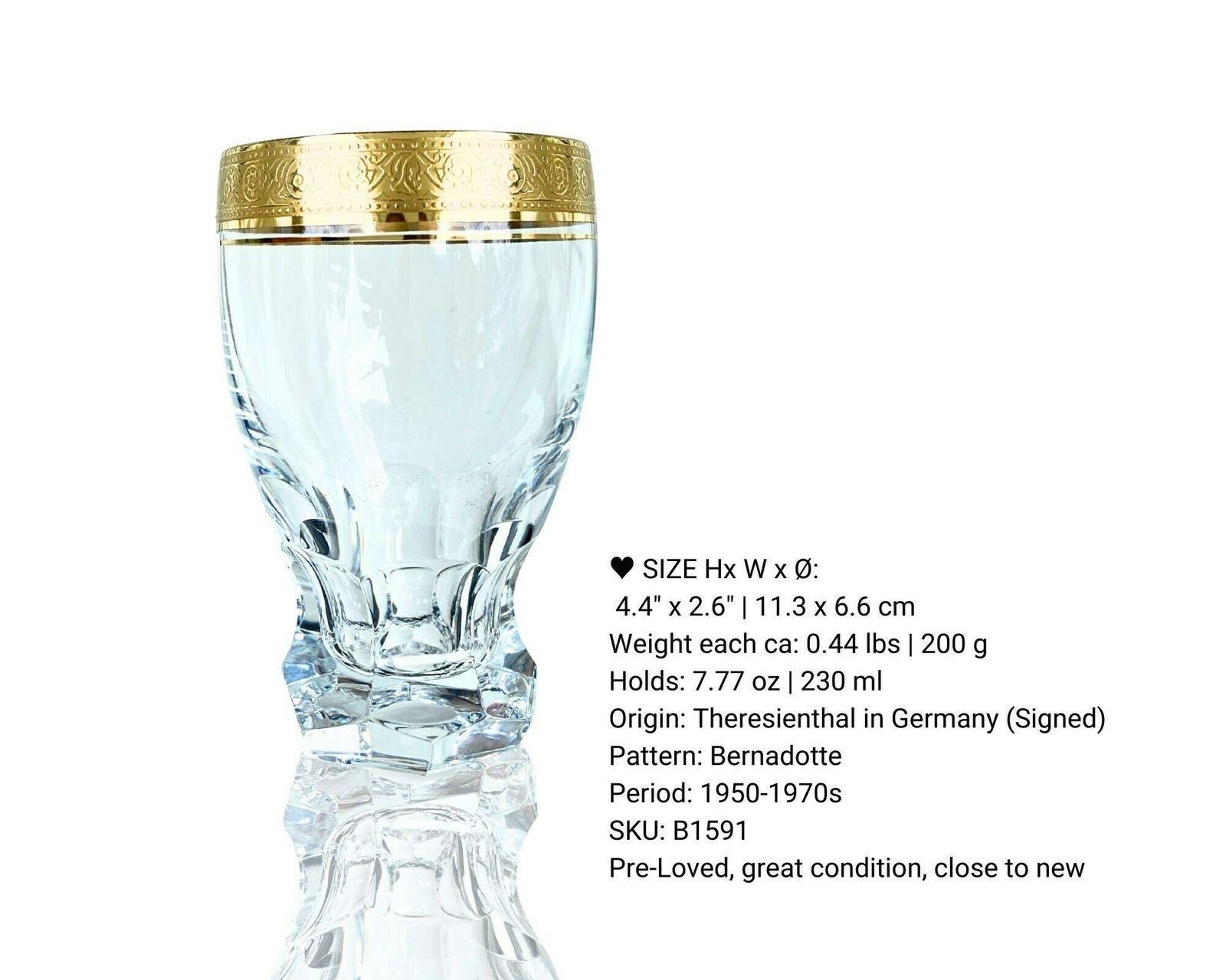 Kristallen Waterglazen Groot | 6 Stuks | 24k Goud | Theresienthal | Ca. Jaren 1950 photo furniture