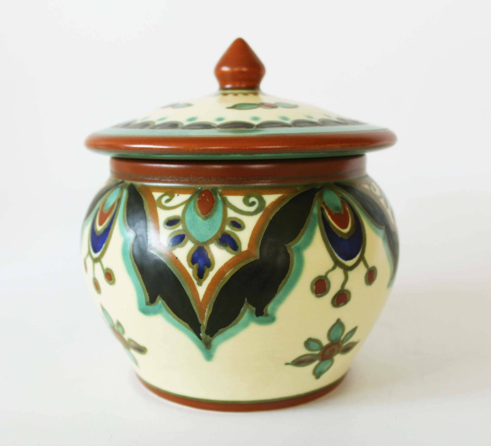 Antique Art Deco Circa 1930s Plazuid Pzh Gouda Art Pottery Tobacco Jar, Lidded Jar, Cookie Jar, Dutch, Signed, Lator Royal Zuid Holland photo furniture