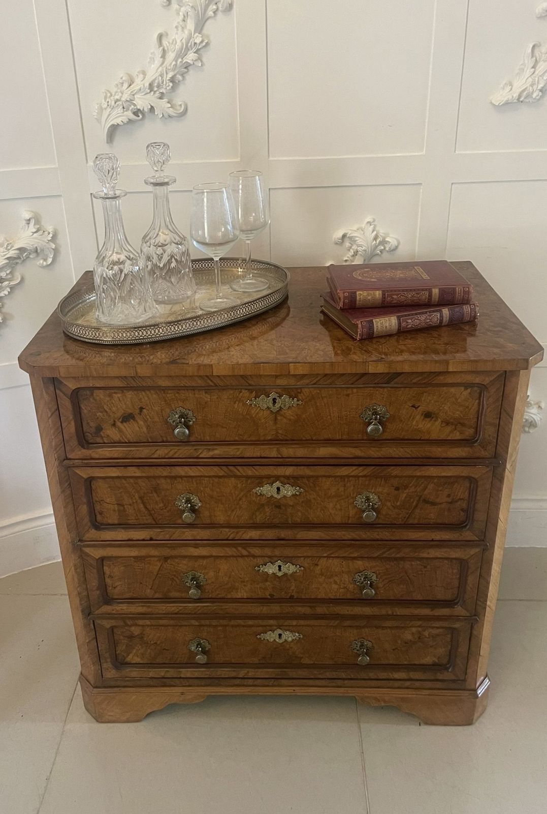 Antique 19th Century Outstanding Quality Burr Walnut Chest Of Four Drawers photo 1785.0