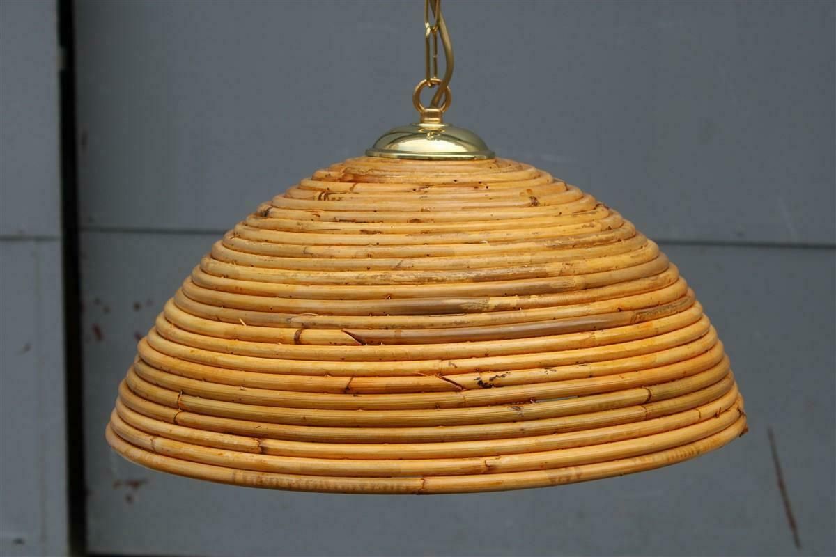 Pair Mid Century Round Chandelier Bamboo Italian Design Vivai Del Sud 1950s photo Lighting