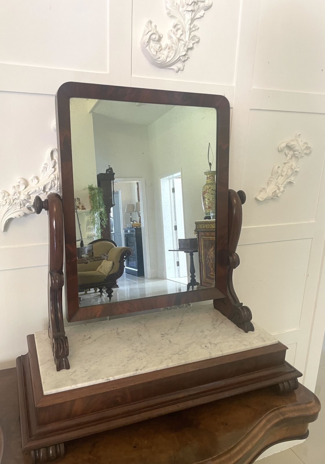 Large Antique 19th Century Mahogany And Marble Topped Swing Mirror