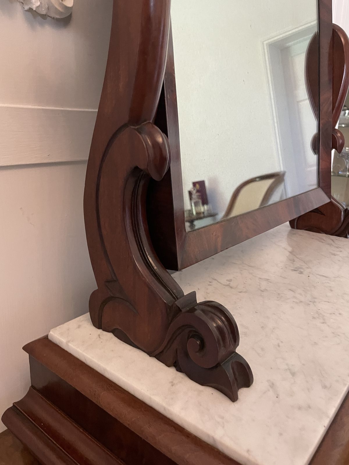 Large Antique 19th Century Mahogany And Marble Topped Swing Mirror photo vintage