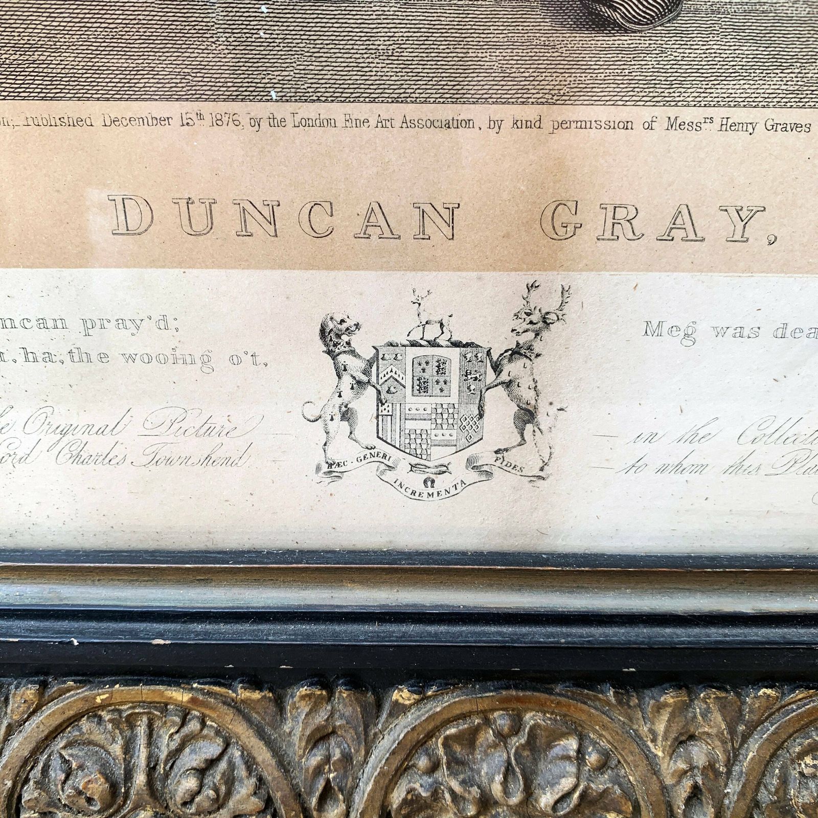 Antique Framed Print Dated 1876 photo 185.0