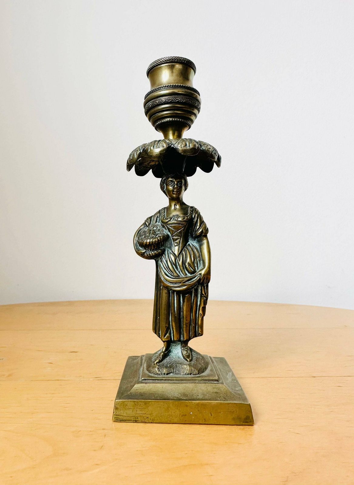 Antique Regency Bronze Candlestick, Art Nouveau Candlestick, Lady Palm Tree Leaves photo for sale