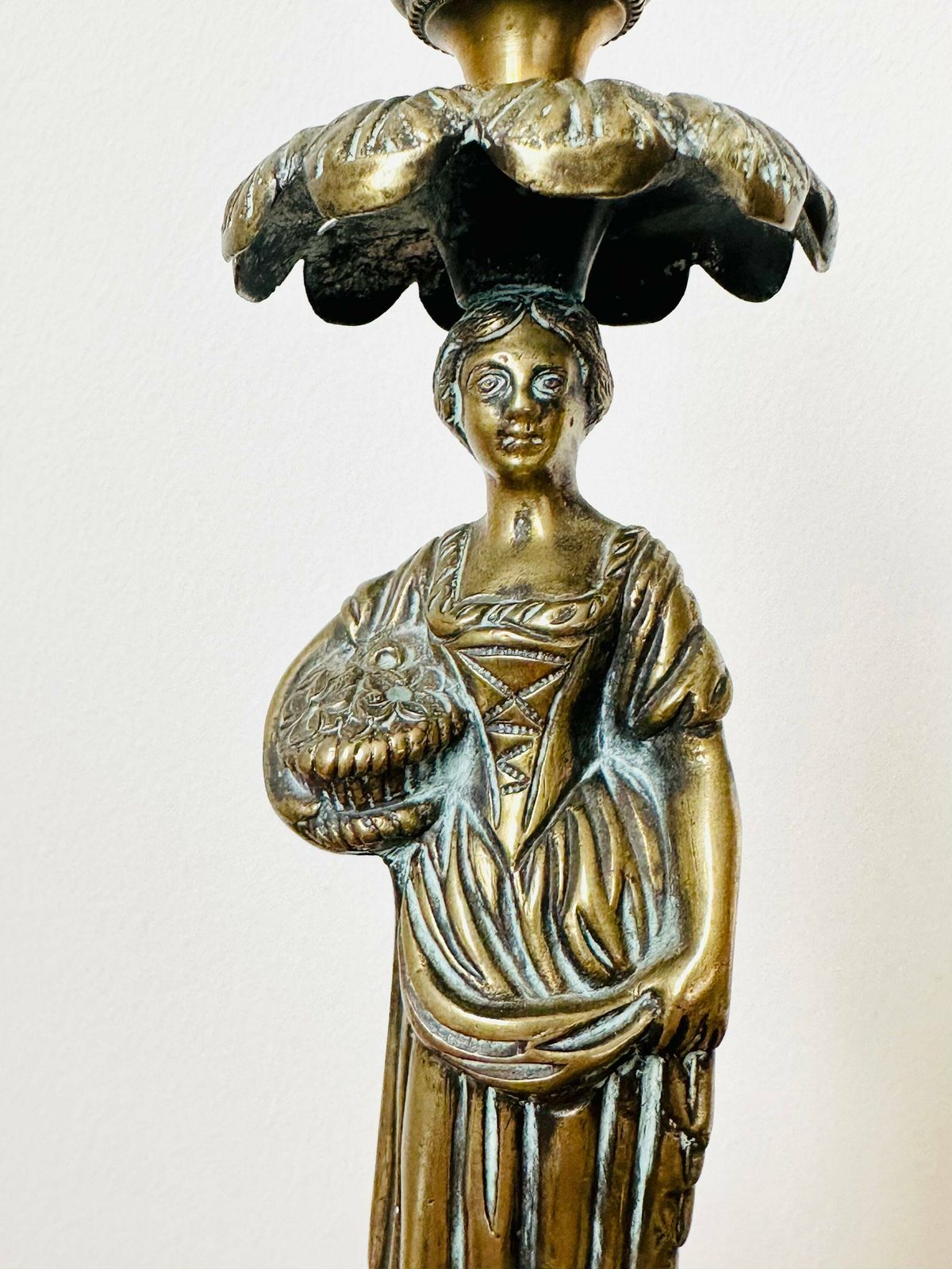 Antique Regency Bronze Candlestick, Art Nouveau Candlestick, Lady Palm Tree Leaves photo Home Decor
