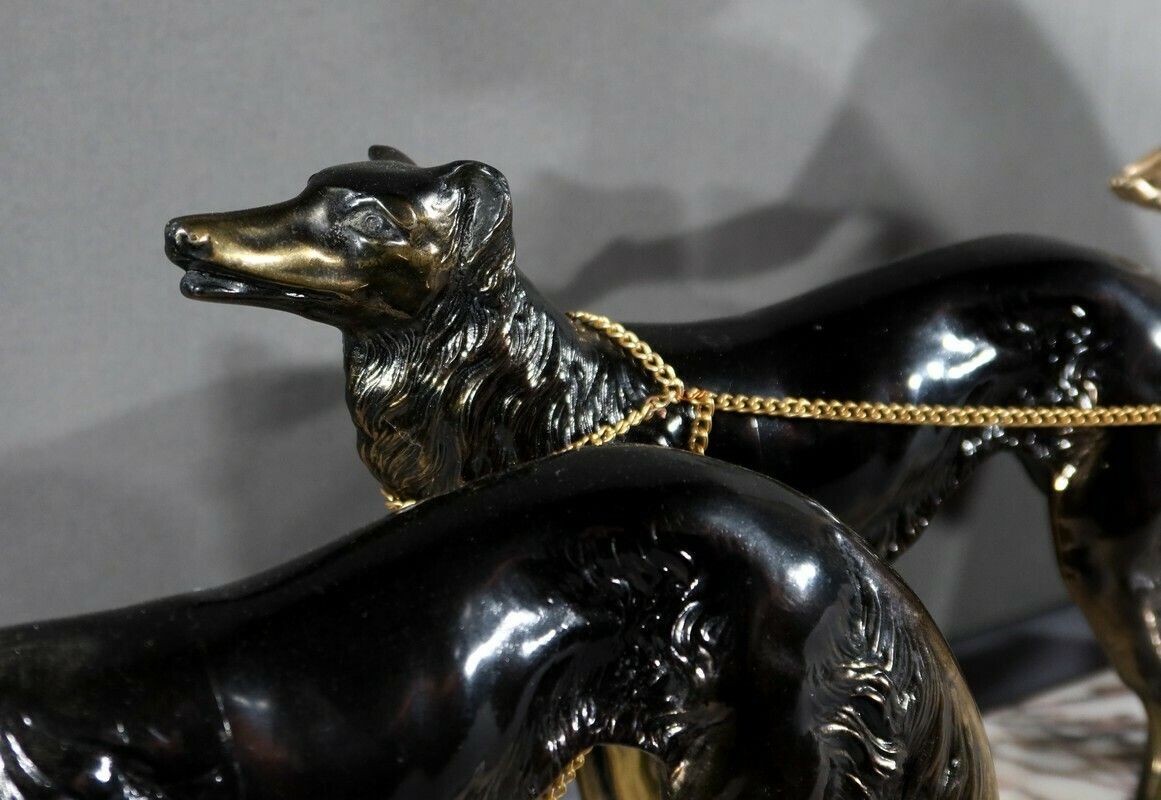 Art Woman With Greyhounds In Patinated Metal, Art Deco Period – 1930 photo