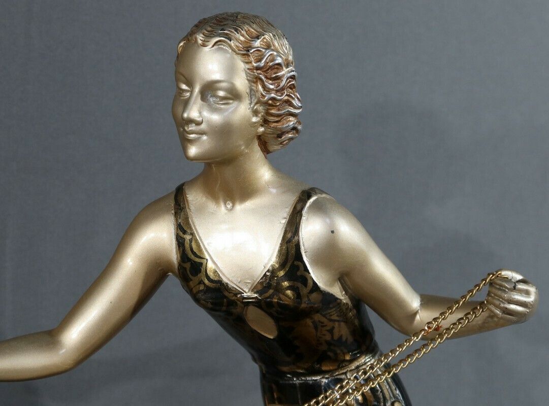 photo buy Woman With Greyhounds In Patinated Metal, Art Deco Period – 1930