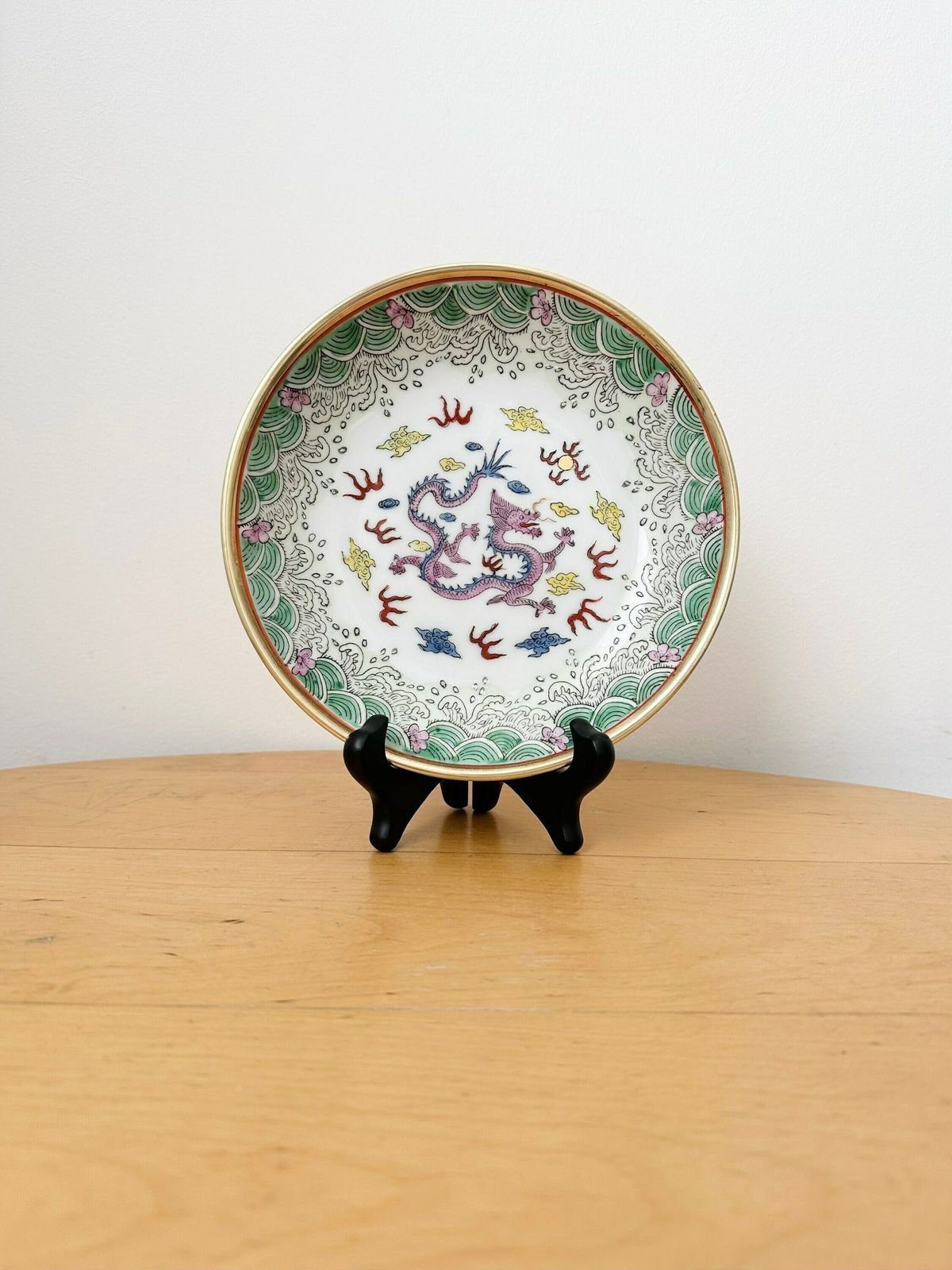 Japanese Porcelain & Brass Bowl Made In Hong Kong Exclusively For Horchow Collection, Dragon Motif