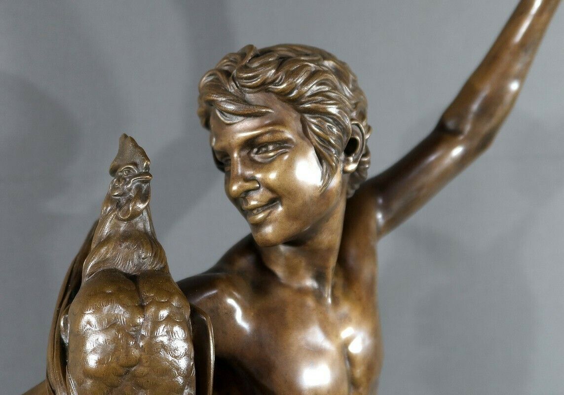 Bronze “Winner In The Cockfight”, Signed A. Falguière – 2nd Part 19th Century photo vinterior
