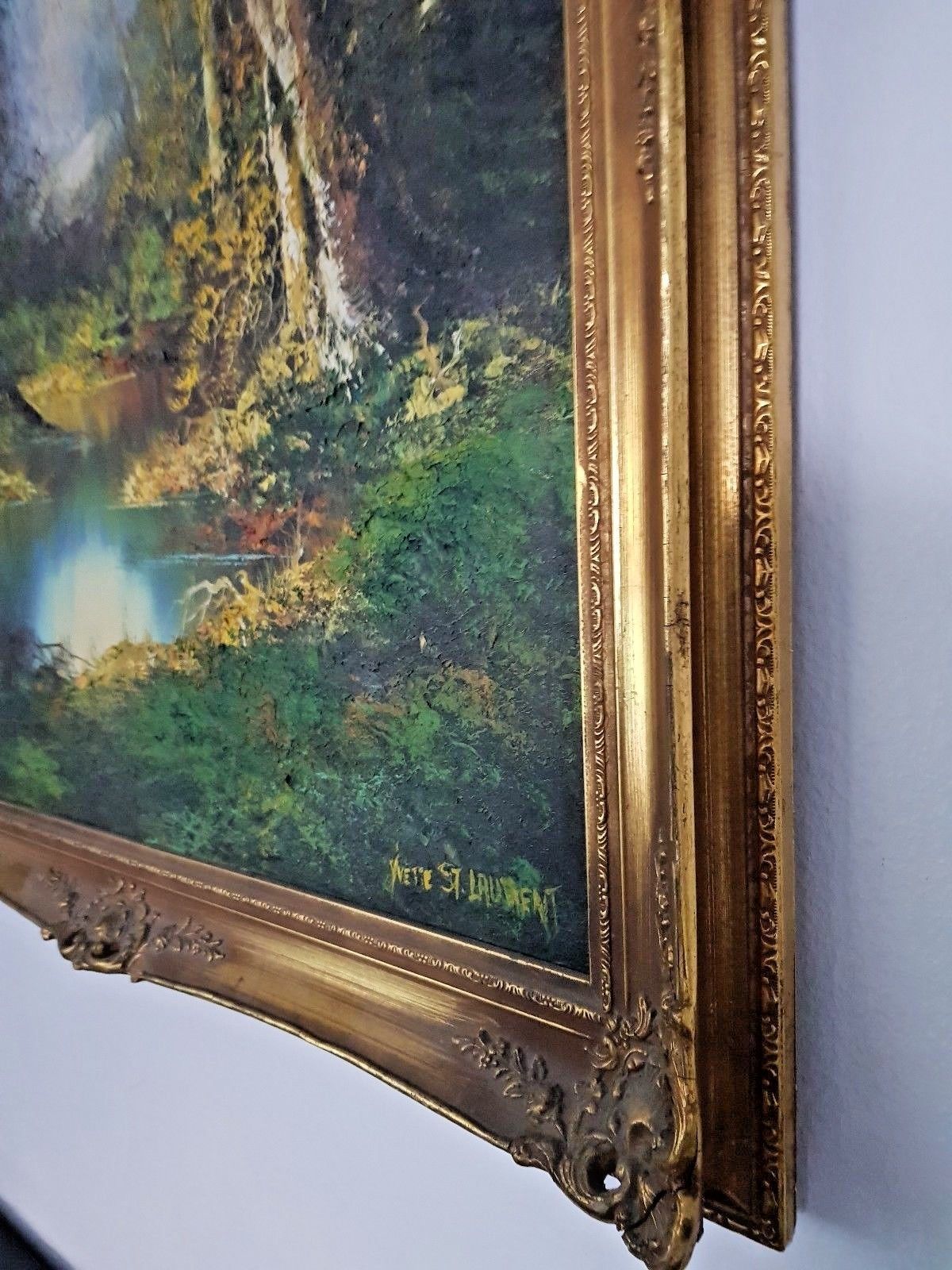 2 Large Landscape Oil Relief Paintings Spring & Winter Signed Yvette St Laurent photo for sale