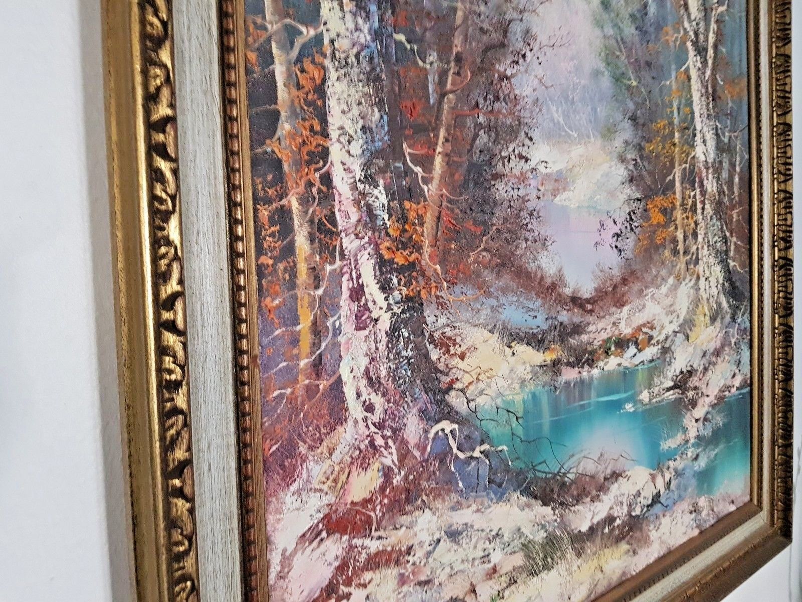 photo for sale 2 Large Landscape Oil Relief Paintings Spring & Winter Signed Yvette St Laurent