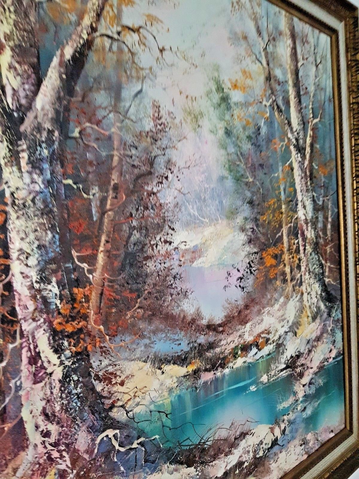 Art 2 Large Landscape Oil Relief Paintings Spring & Winter Signed Yvette St Laurent photo