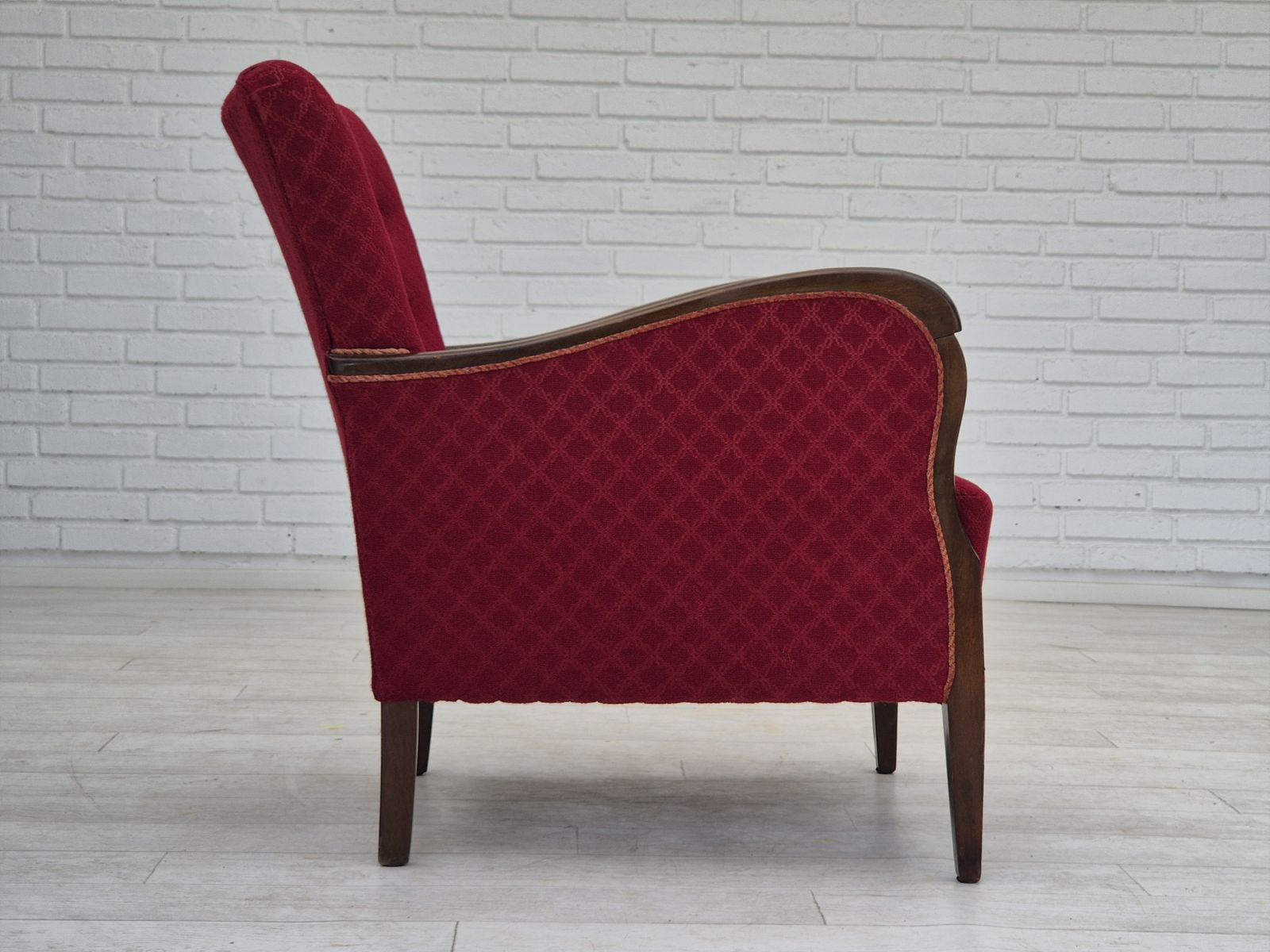 photo furniture 1950s, Danish Design, Armchair, Original Condition, Red Cotton Wool Fabric.