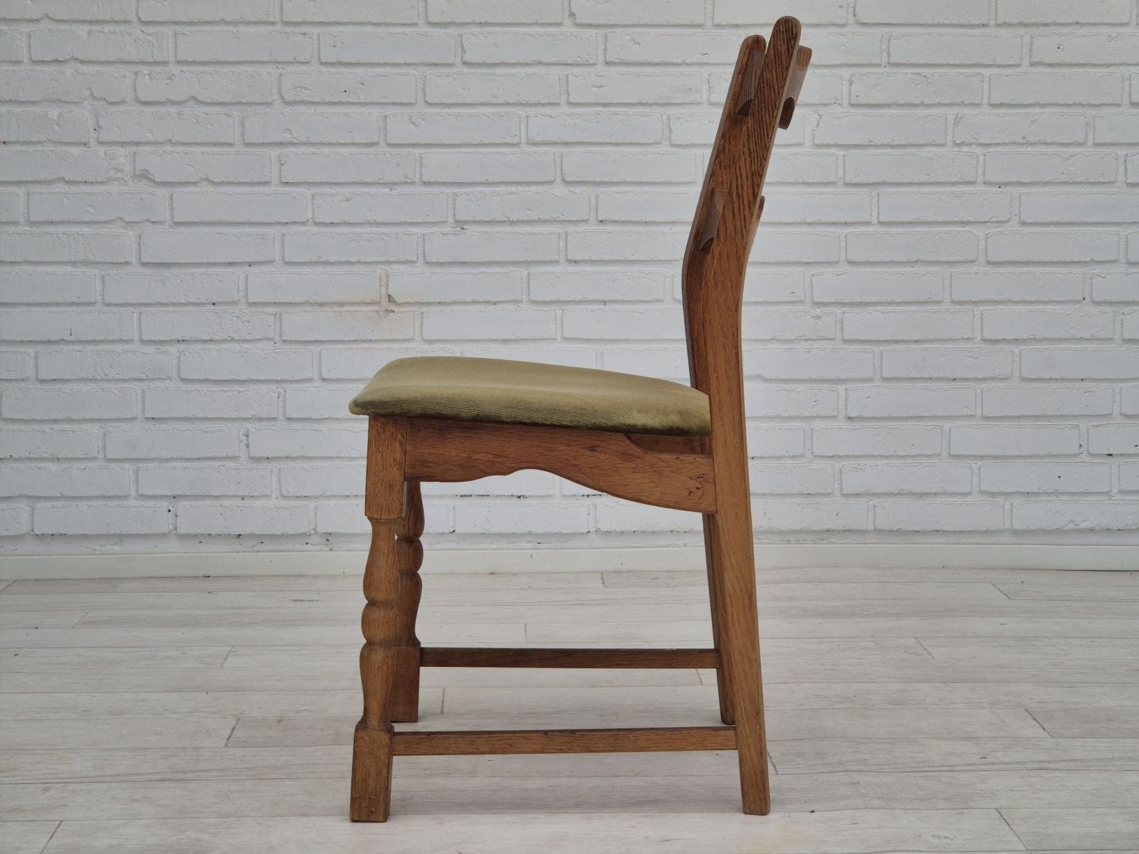 1970s, Set Of 4 Danish Dining Chairs, Original Condition, Oak Wood, Furniture Velour. photo buy