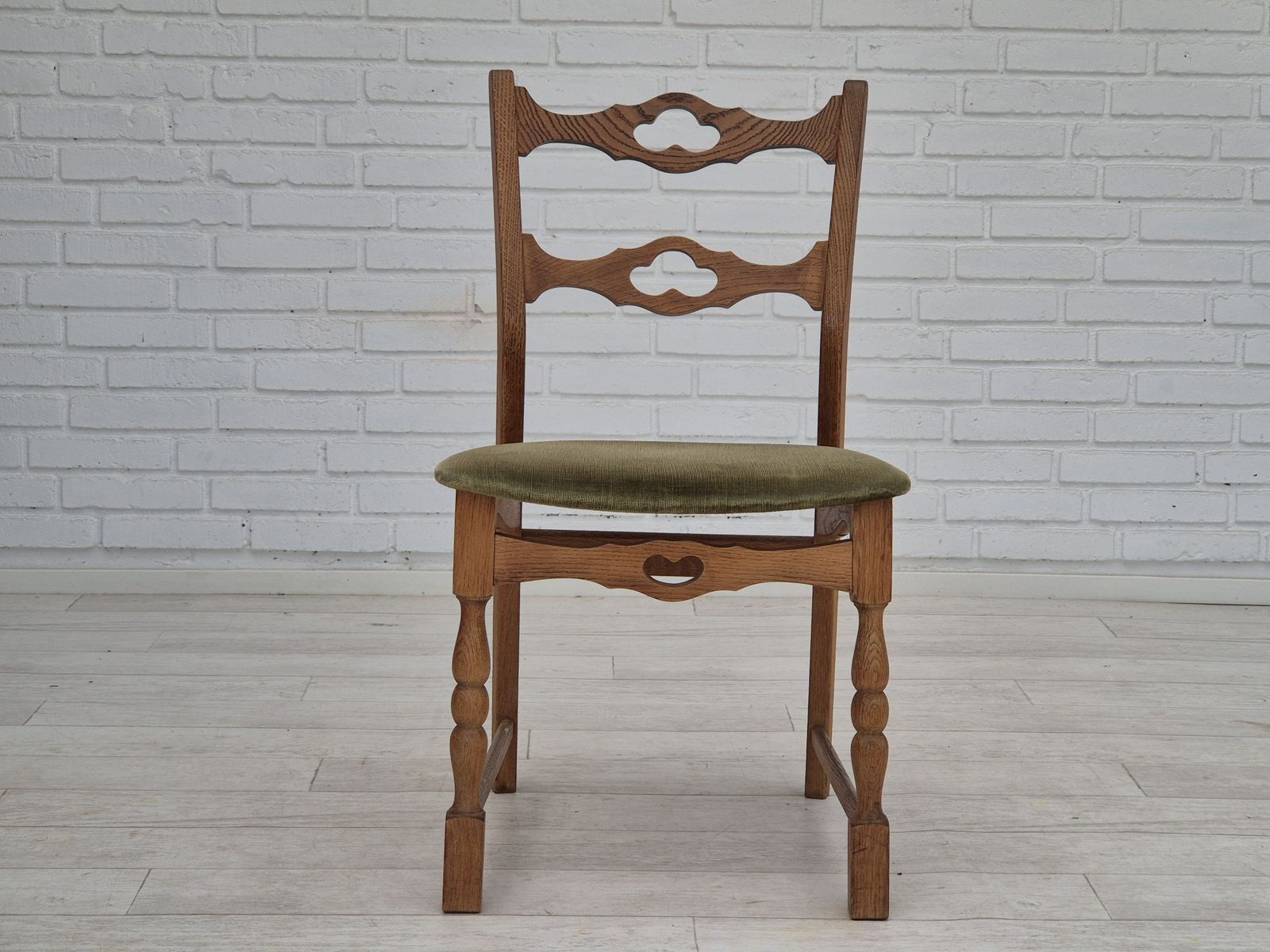Furniture 1970s, Set Of 4 Danish Dining Chairs, Original Condition, Oak Wood, Furniture Velour. photo