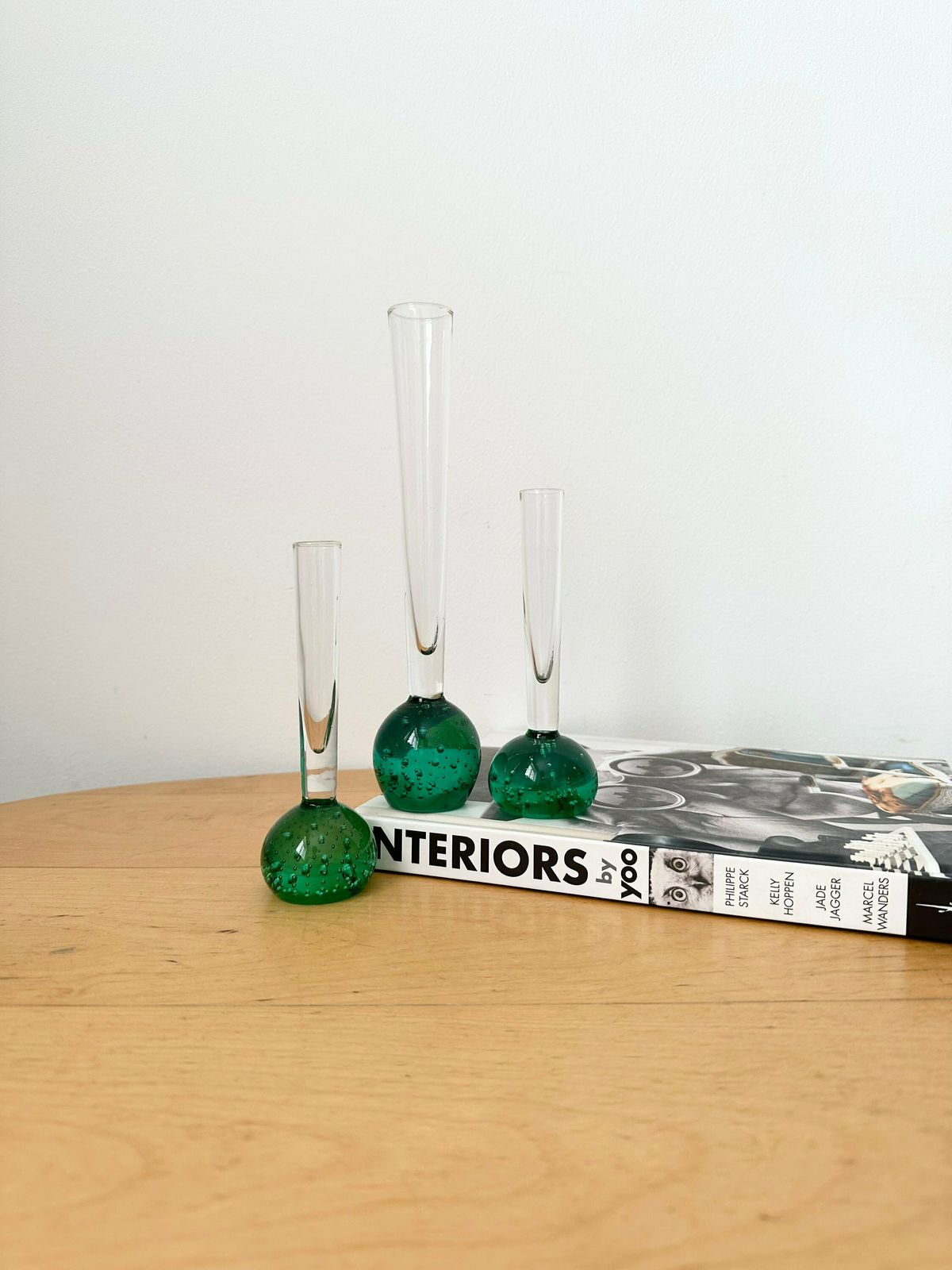 Vintage Glass Vases, Set Of 3 Single Flower Vases, Slim Neck Vases