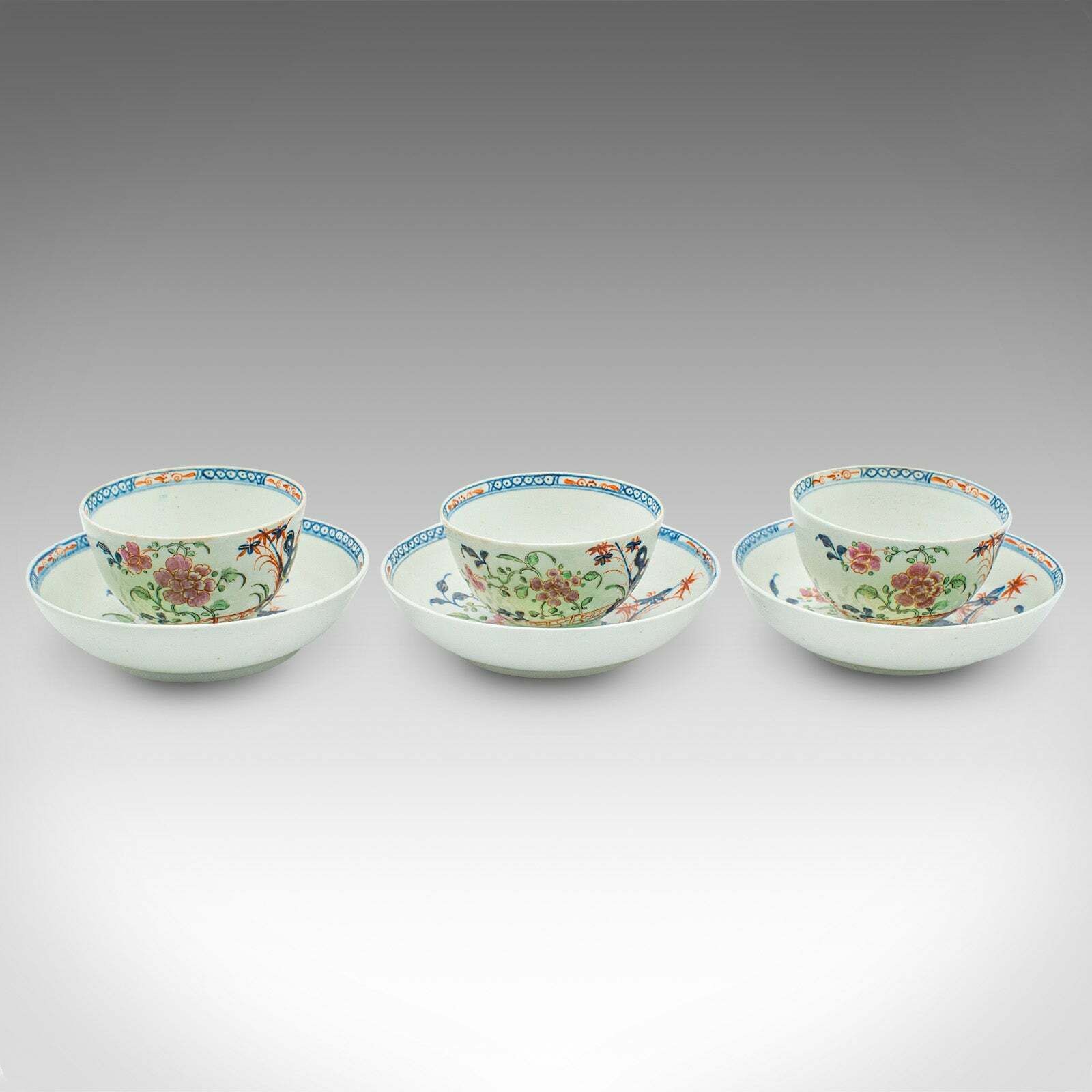 Antique Trio Of Small Oriental Teacups, Chinese Ceramic, Famille Rose, Victorian photo furniture