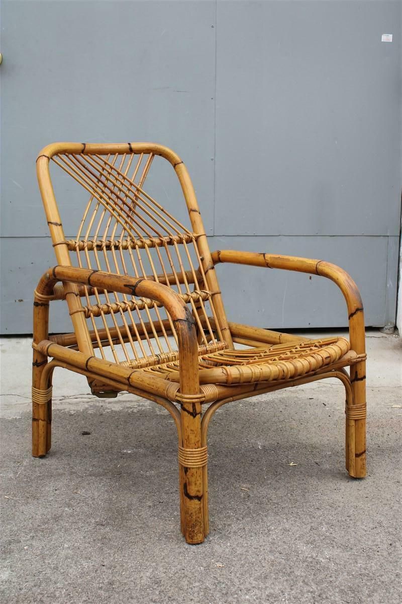 1950 Reclining Armchair In Bamboo Italian Design Tito Agnoli Style photo buy