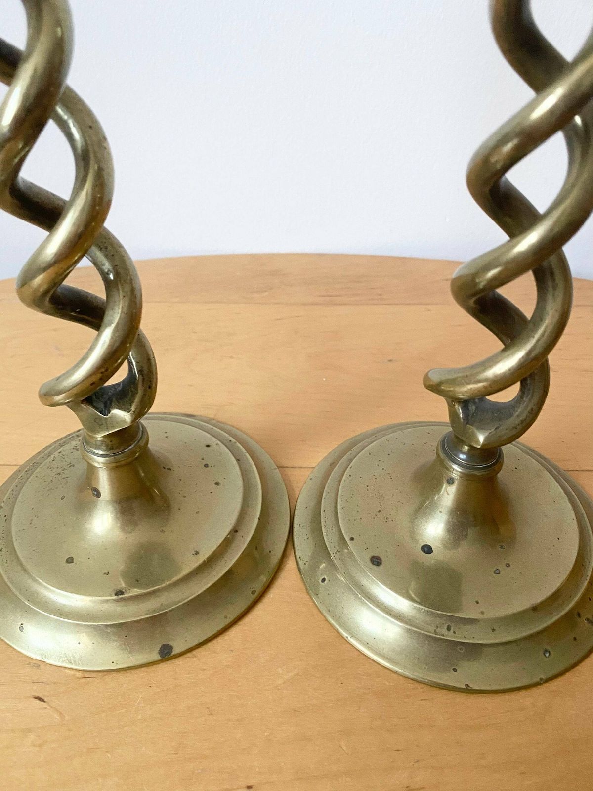 Brass Spiral Candlestick Holders, Pair Of Candleholders, Tall Candlesticks Holder photo for sale