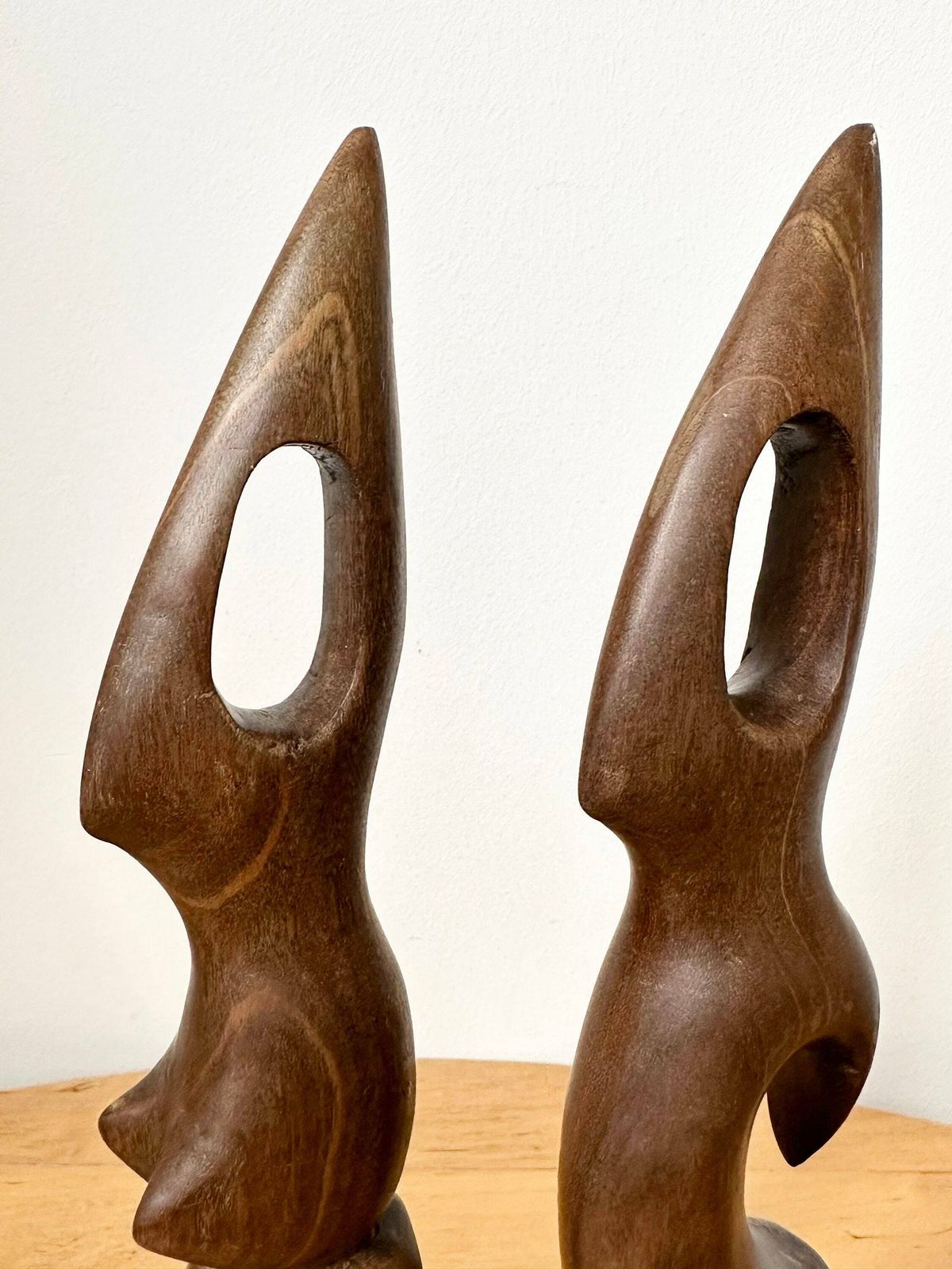 Hand Carved Biomorphic Wooden Sculptures, Man And Woman, Abstract Wood Carvings photo Home Decor