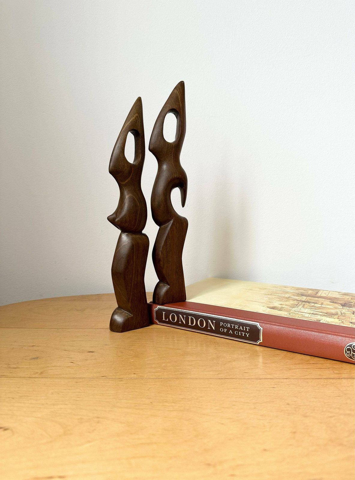 photo furniture Hand Carved Biomorphic Wooden Sculptures, Man And Woman, Abstract Wood Carvings