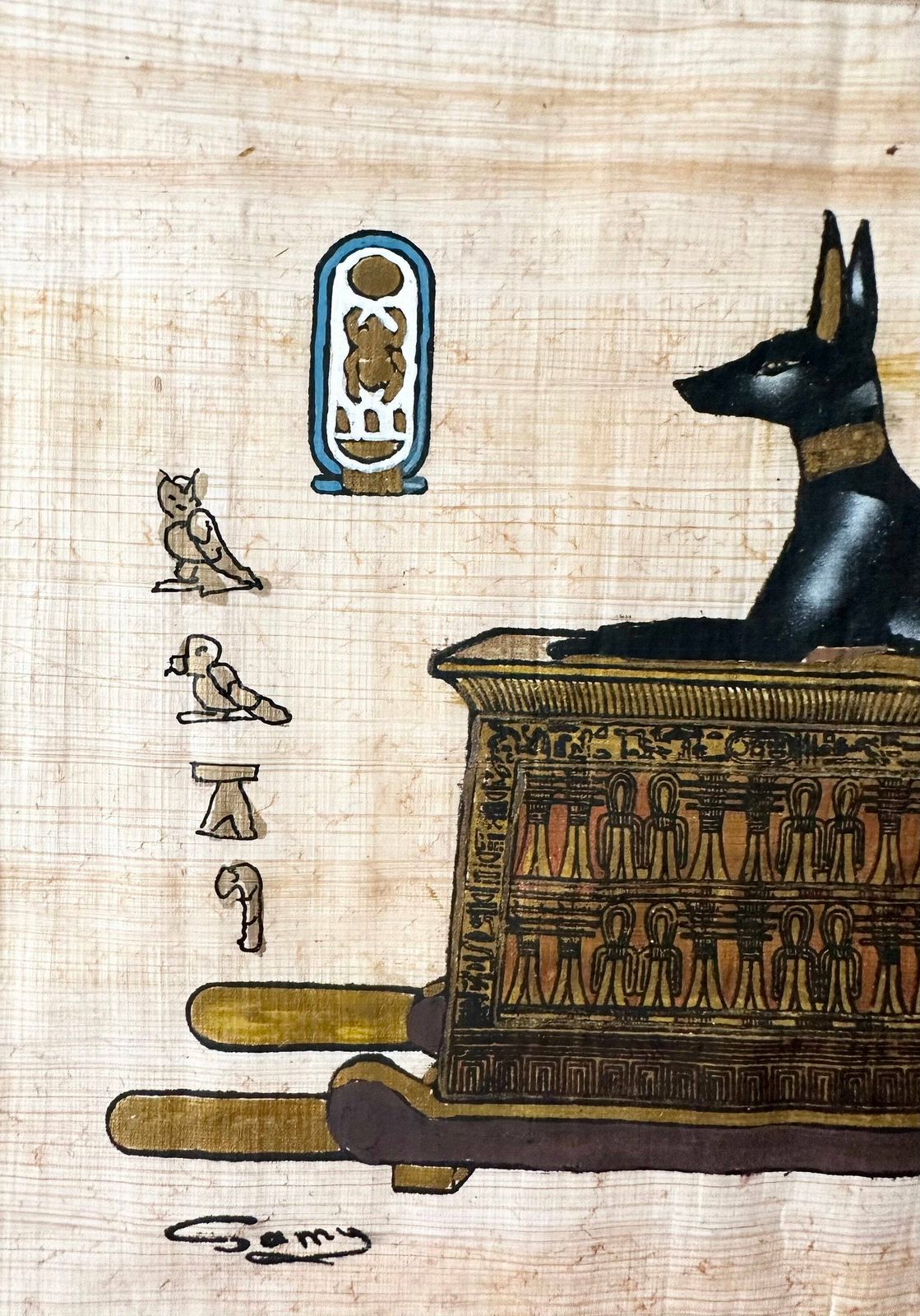 Vintage Papyrus Painting Anubis Ancient Egyptian God Of The Dead photo for sale