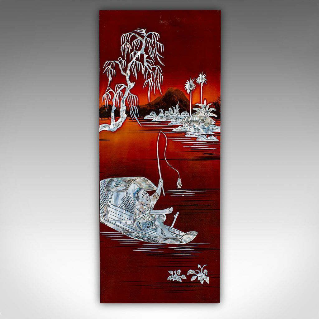 Vintage Set Of Wall Panels, Chinese, Lacquer, Mother Of Pearl, Oriental Display photo Art