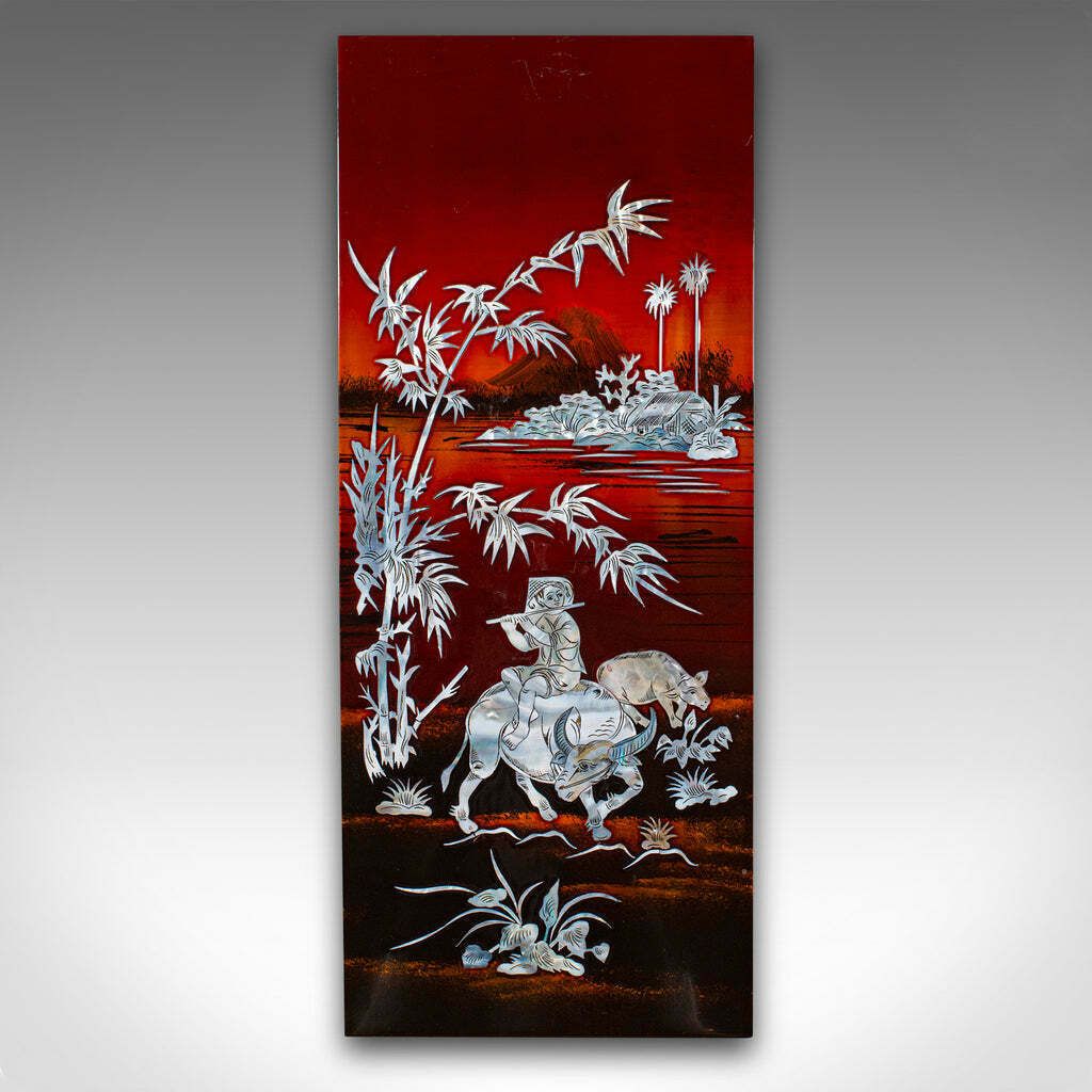 Vintage Set Of Wall Panels, Chinese, Lacquer, Mother Of Pearl, Oriental Display photo vinterior