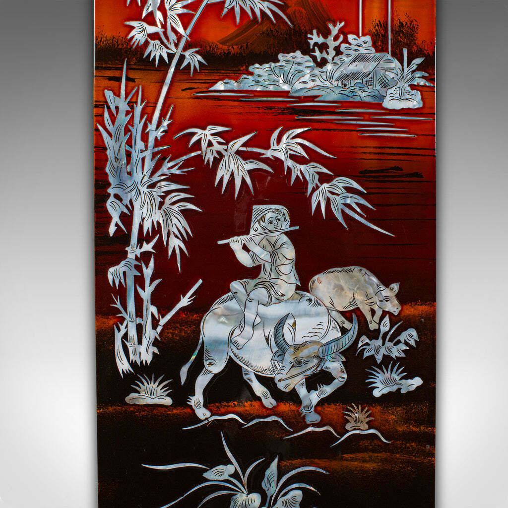 photo for sale Vintage Set Of Wall Panels, Chinese, Lacquer, Mother Of Pearl, Oriental Display