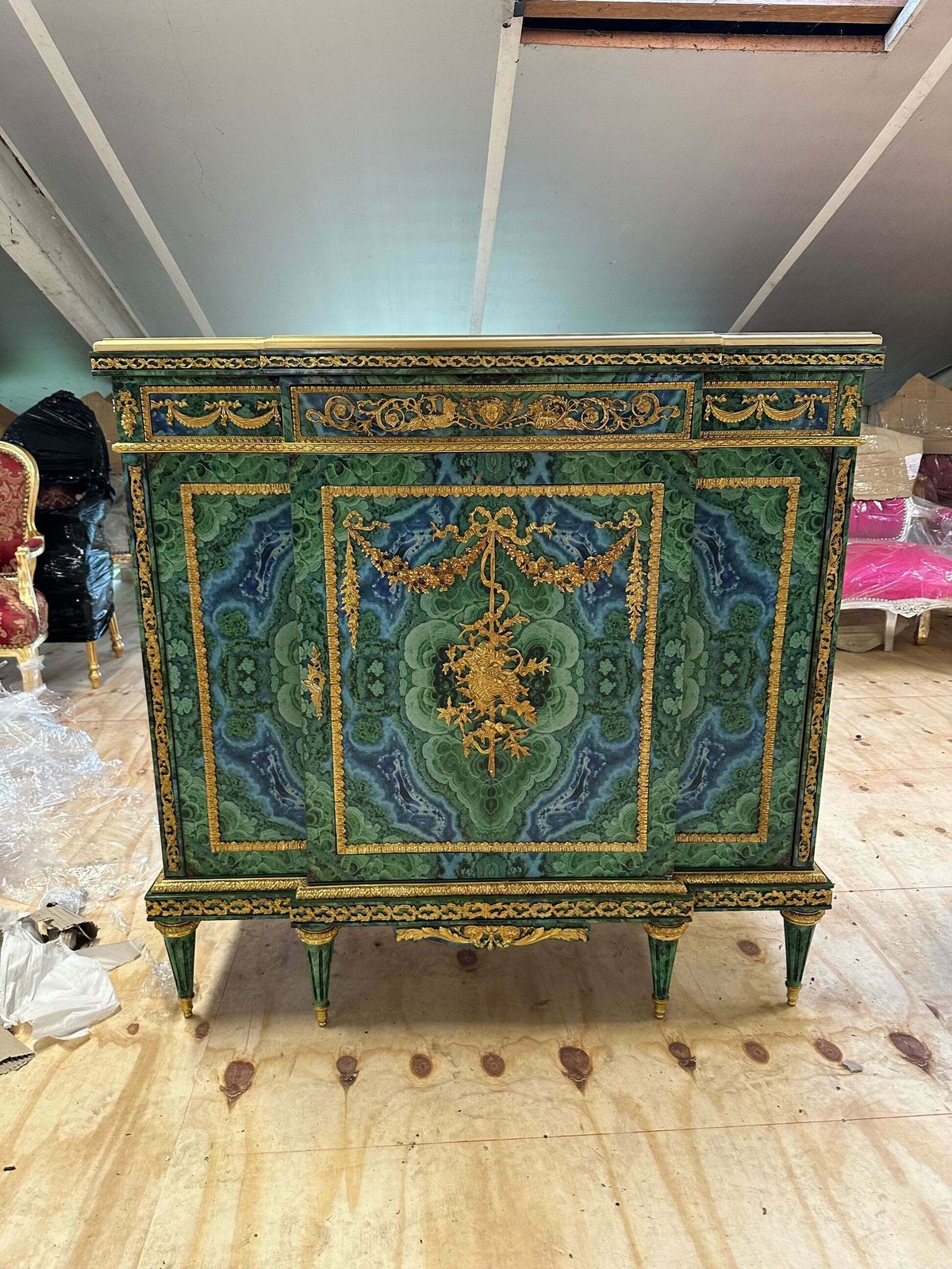 Stunning, French Louis XV, Malachite Coated Pier Cupboard photo 2750.0