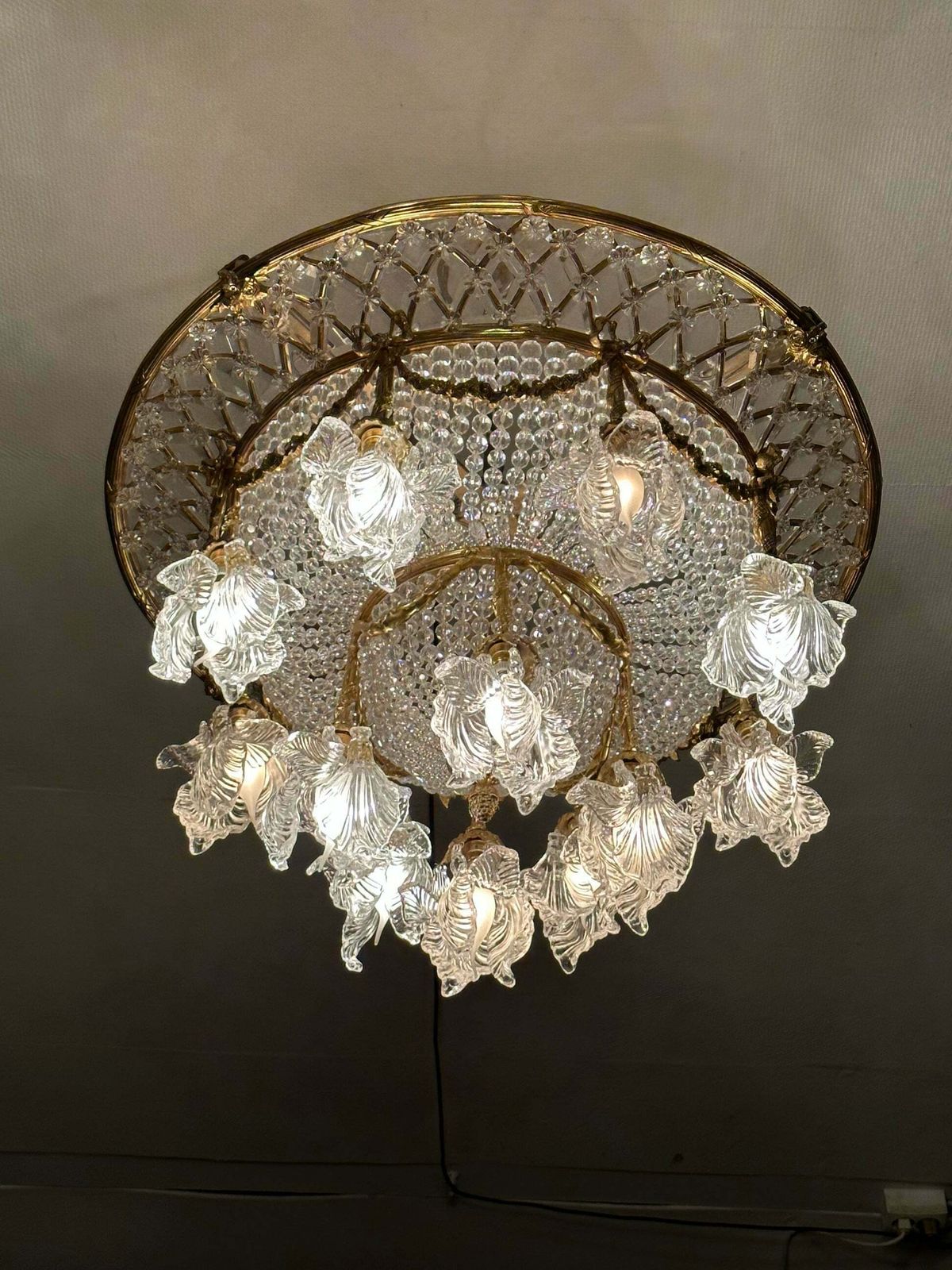 Stunning, Bronze And Crystal, Art Deco French Chandelier (Pair Available) photo for sale