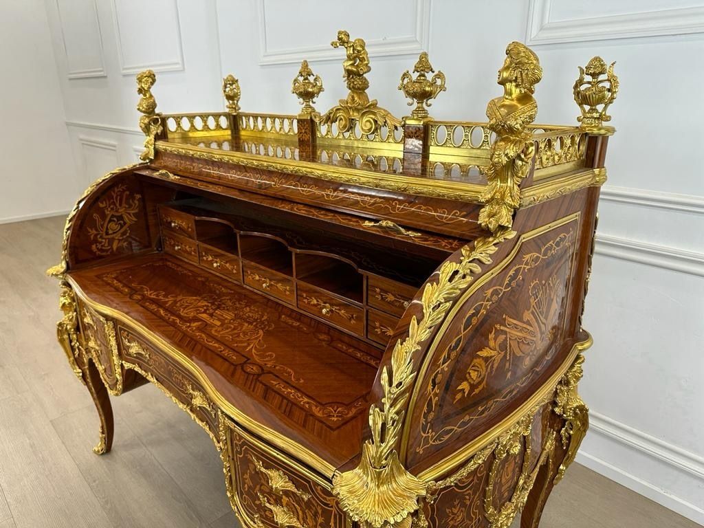 Fantastic, Linke Inspired, French Antique Bureau With Bronze Decoration photo for sale