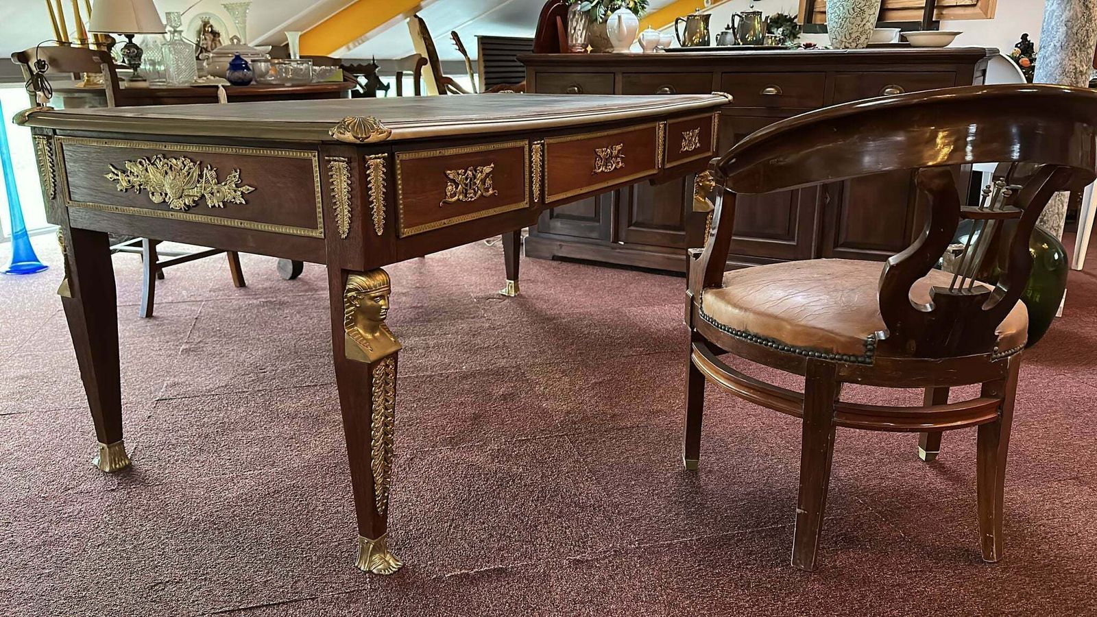 French Louis XV Empire Double Sided Leather Top Desk With Bronze Ormolu photo for sale