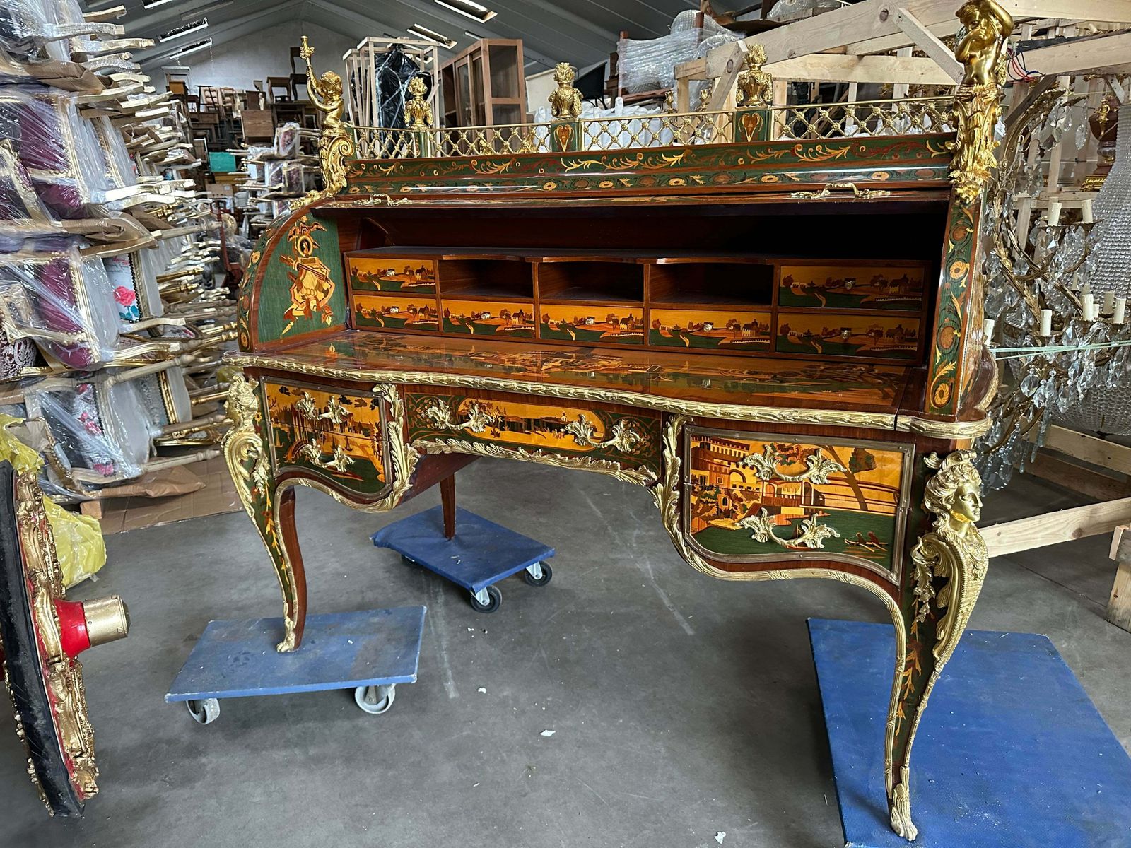 photo furniture Beautiful, French Inlaid Bureau Desk, With Roman Scene