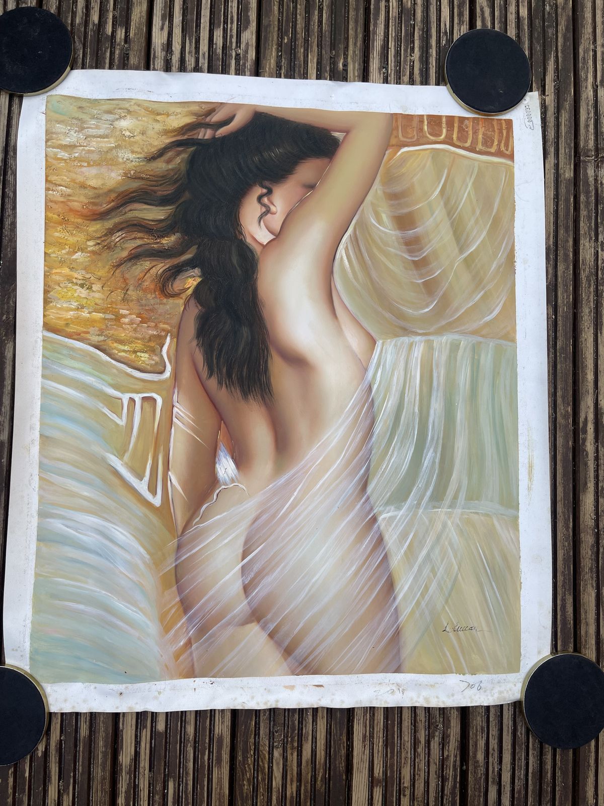 Oil On Canvas Semi Nude Woman With Certificate Of Authenticity 2003