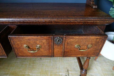 Furniture Late Georgian Early Victorian Welsh Dresser Solid Oak Brass Bail Pulls photo