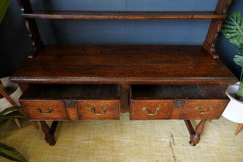 photo vinterior Late Georgian Early Victorian Welsh Dresser Solid Oak Brass Bail Pulls