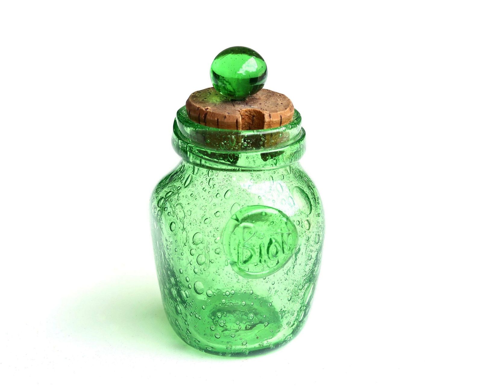 French Green Glass Mustard Pot From Biot, Provence France, 1960s / Boho Chic, Country, Rustic, Wabi Sabi