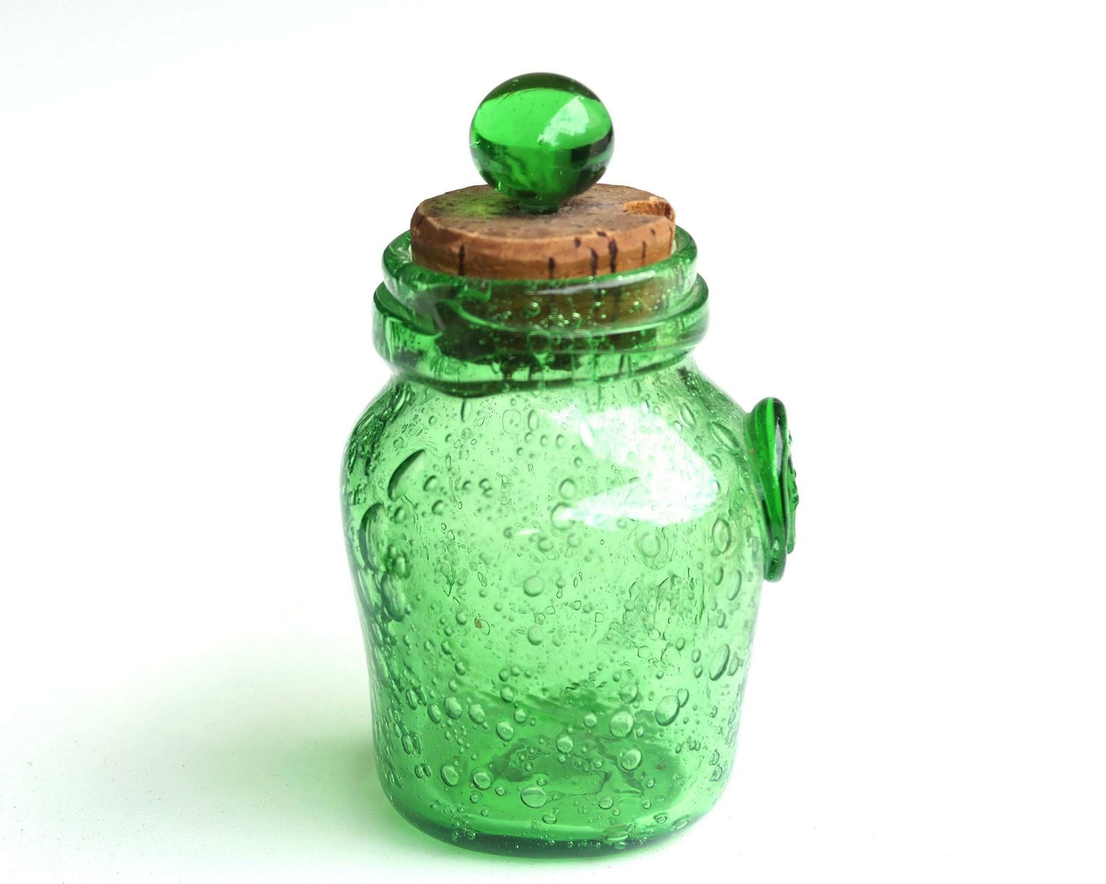 Frans Groen Glazen Mosterdpotje Uit Biot, Provence, Frankrijk, Ca. Jaren 1960 / Boho Chic, Country, Rustic, Wabi Sabi photo furniture