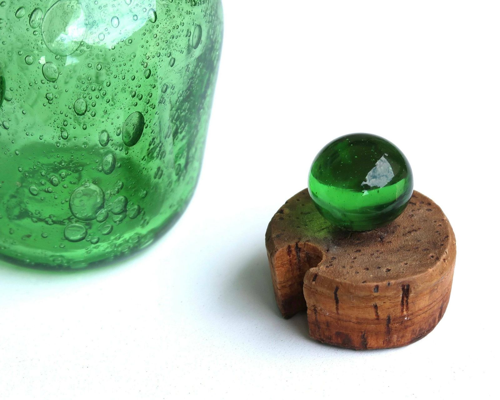French Green Glass Mustard Pot From Biot, Provence France, 1960s / Boho Chic, Country, Rustic, Wabi Sabi photo Home Decor