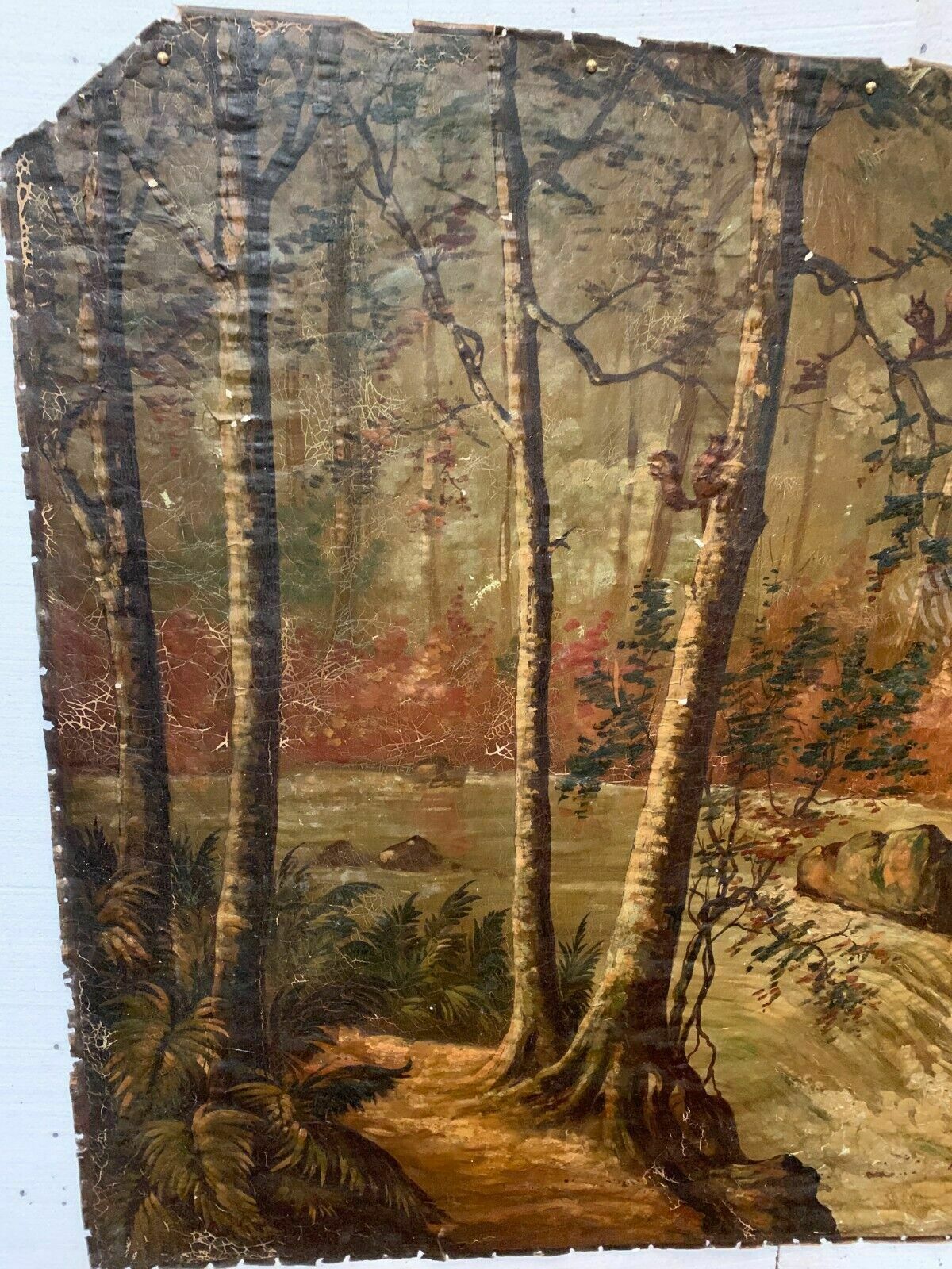 828.0 Oil On Canvas "View Of A Watercourse" Decorative Wall Panels 20th Century photo