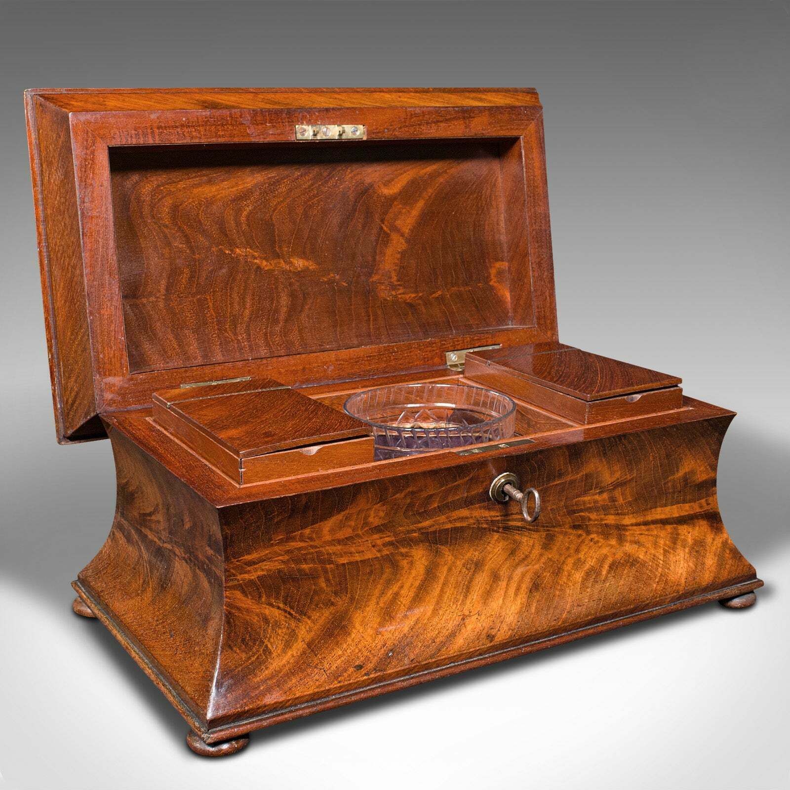 Antique Drawing Room Tea Caddy, English, Flame, Sarcophagus, Regency, Circa 1820 photo furniture
