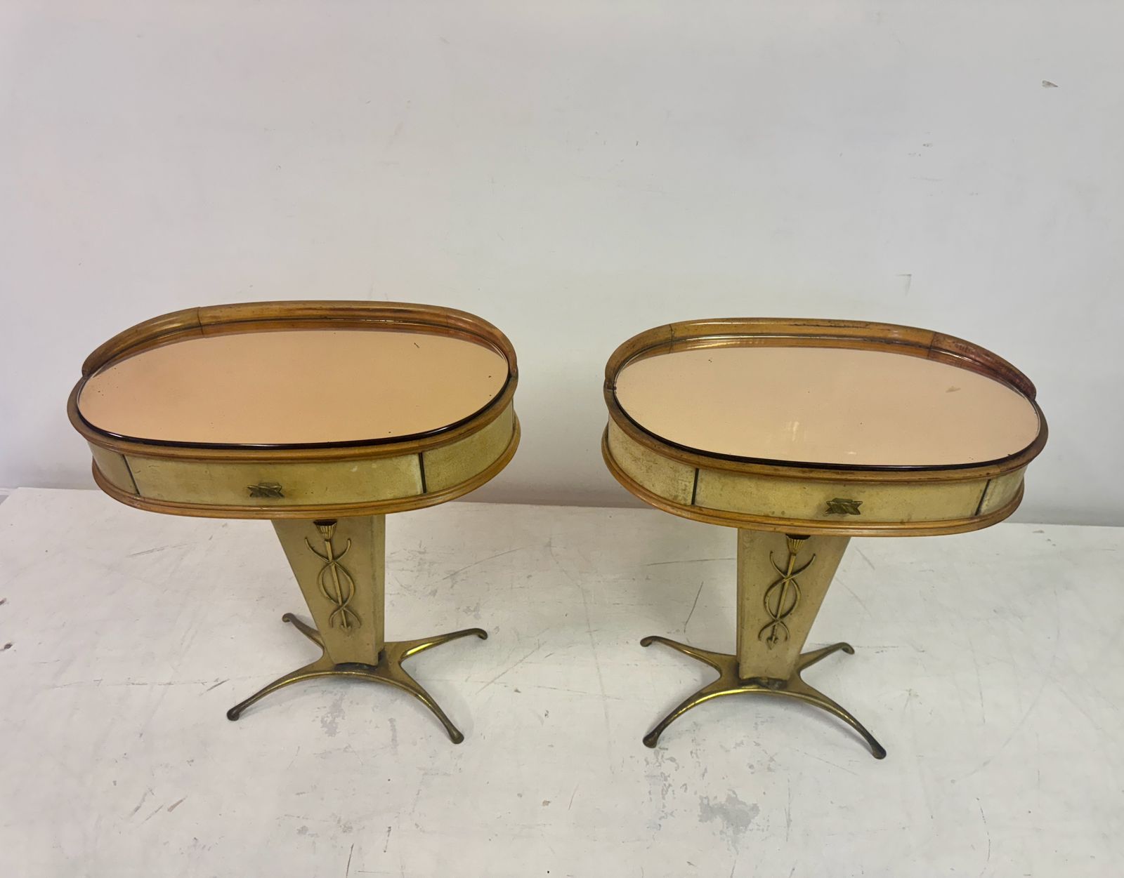 Pair Of 1950s Italian Parchment Bedside Tables Or Nightstands photo Furniture