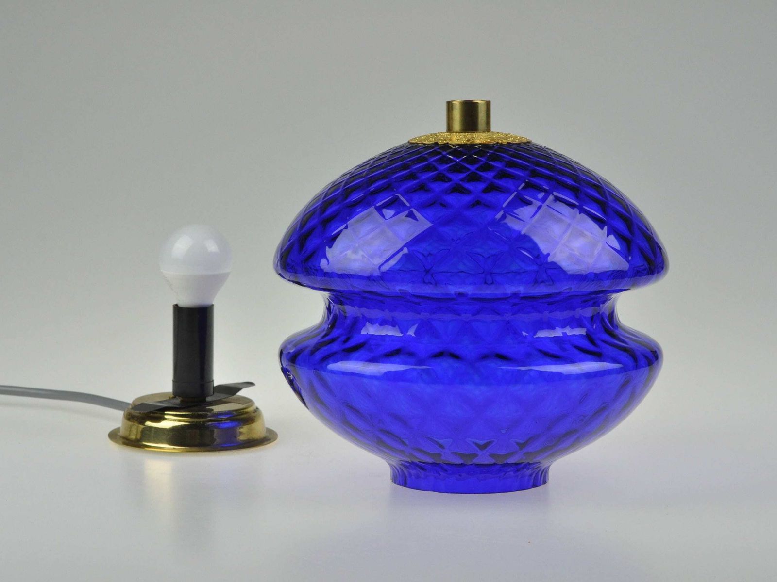 Vintage Blue Glass Lamp, Mood Lamp, Mid Century Lamp, Desk Lamp, Table Lamp, Bedside Lamp, Mid Century Glass Lamp, Vintage Light, Blue Lamp photo vintage