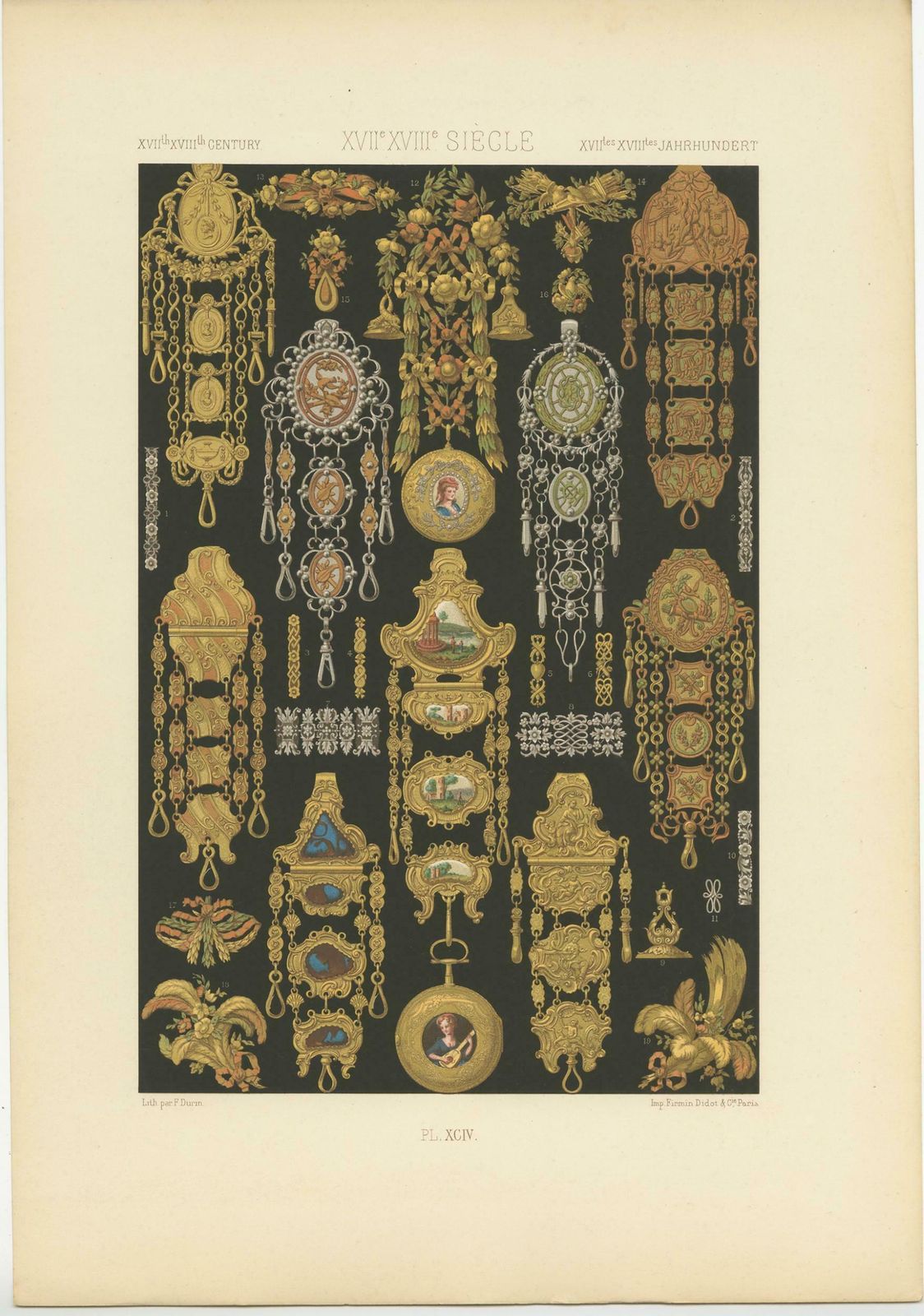 Pl. 94 Antique Print Of Xviith, Xviiith Century Ornaments By Racinet (C.1890) photo furniture