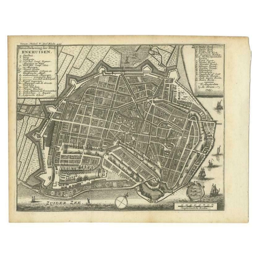 Antique Map Of The City Of Enkhuizen By Tirion, 1743