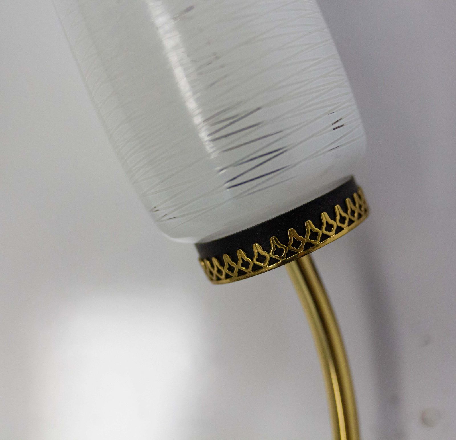 photo for sale Pair Of Sconces Frozen Glass Black & Golden Chrome Circa 1960 Arlus Style France