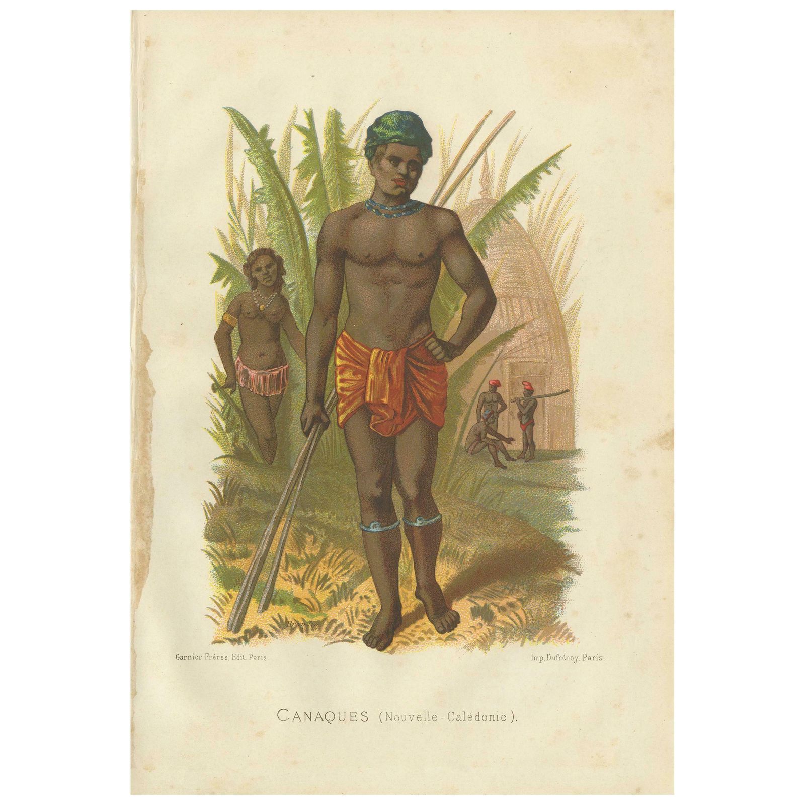 Antique Print Of A Kanak Man By Grégoire, 1883