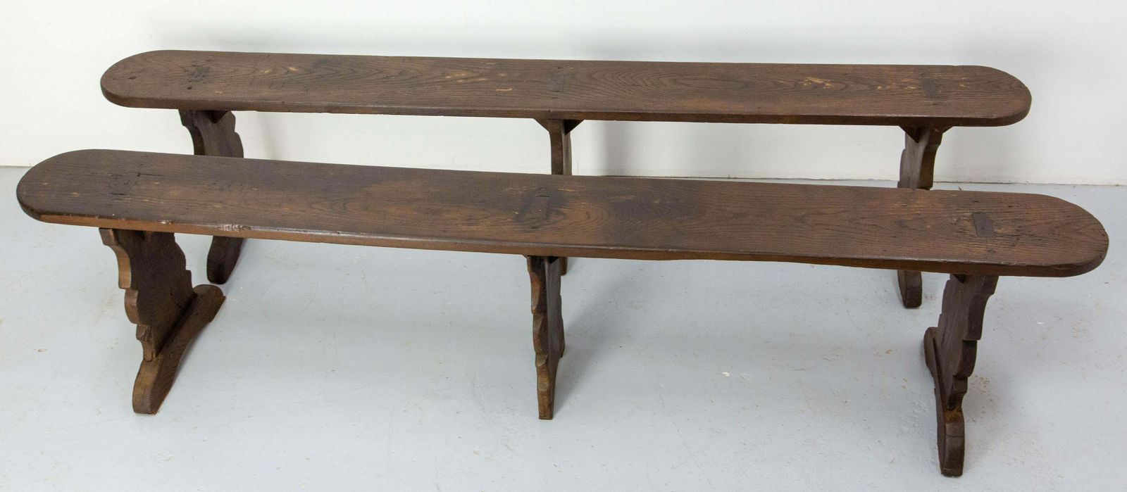 Pair Of French Antique Benches Massive Chestnut, Circa 1900 photo for sale